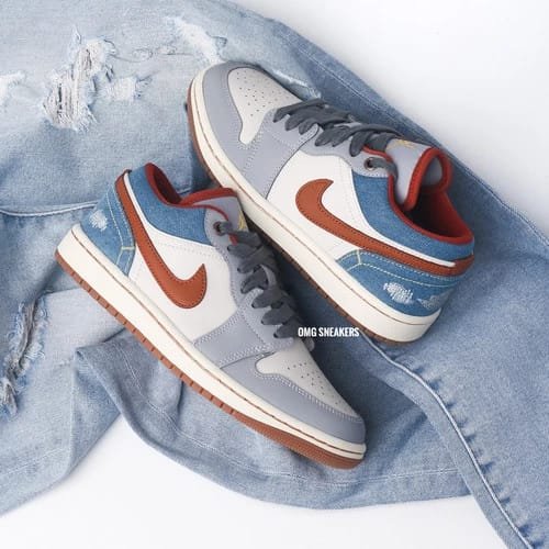 Buy First Copy Nike Air Jordan Retro 1 Low Repaired Denim Shoes Online India