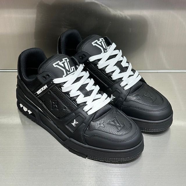 Buy First Copy Louis Vuitton Trainer Black Embossed Monogram Shoes Online India
