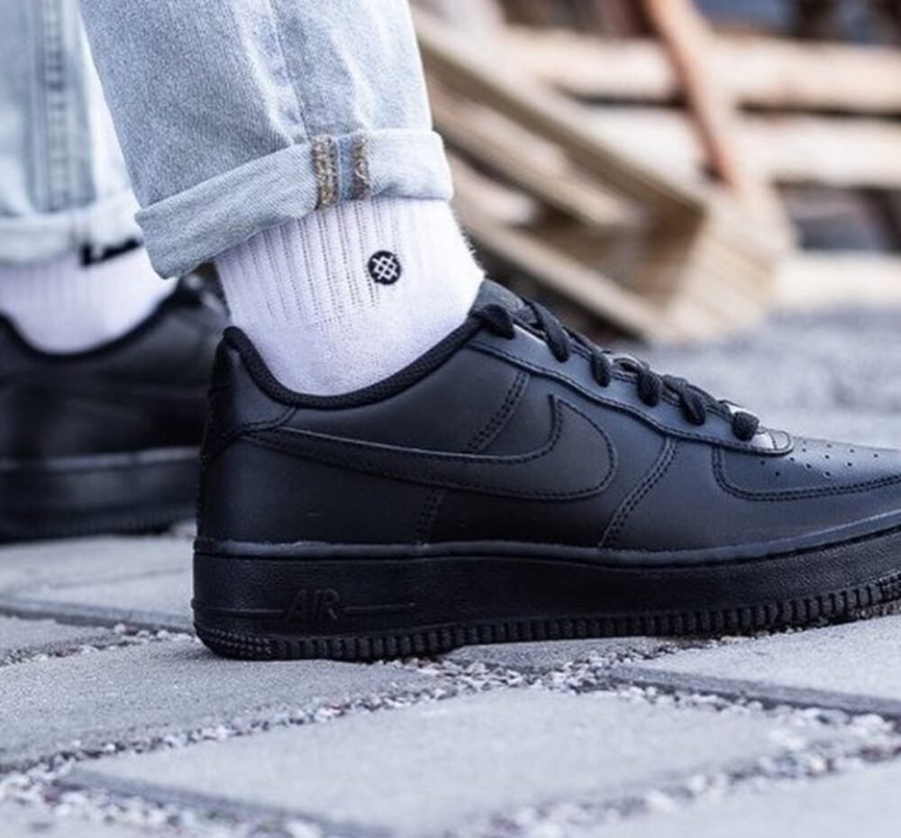 Nike AirForce 1 Leather TRIPLE BLACK With Dust Bag For MENS - Image 2