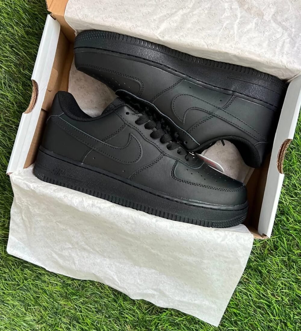 Nike AirForce 1 Leather TRIPLE BLACK With Dust Bag For MENS - Image 4