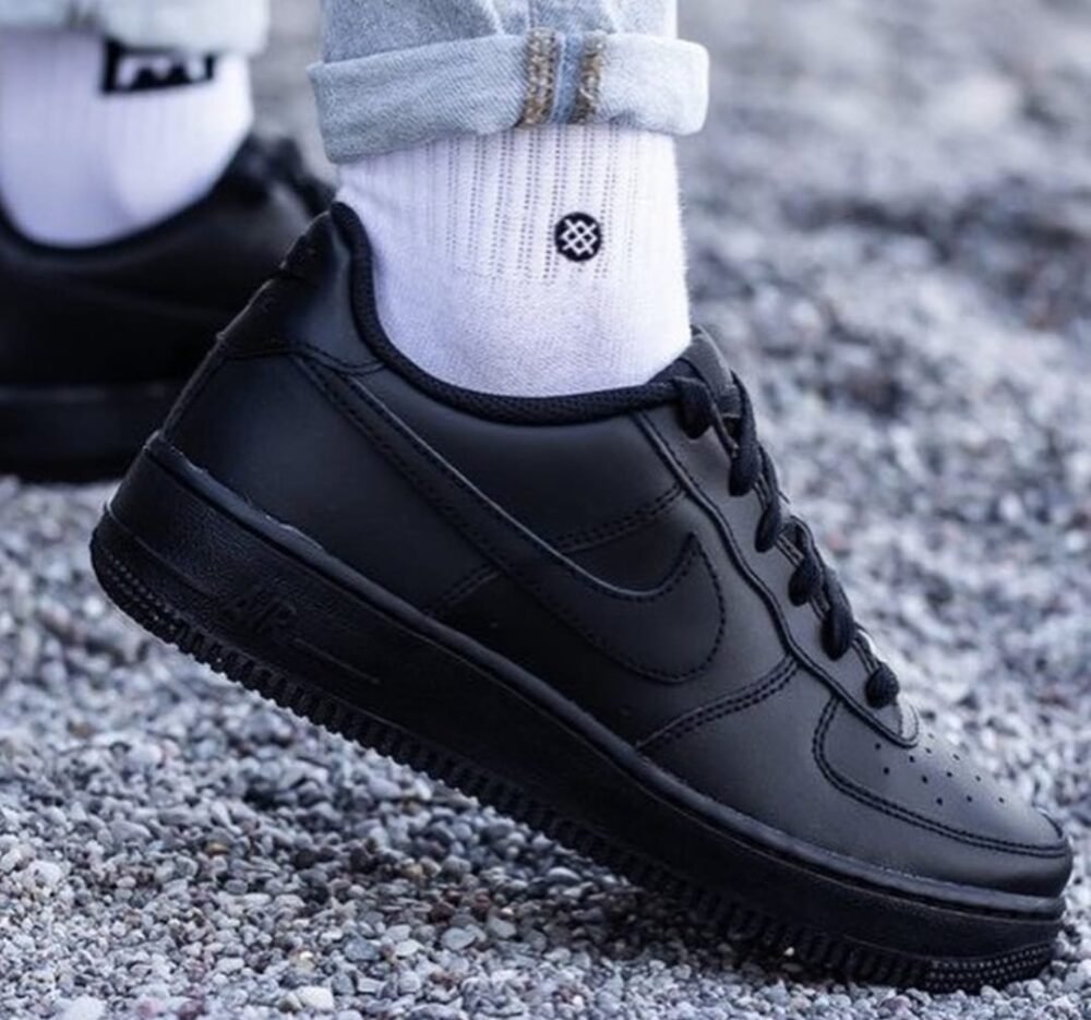 Nike AirForce 1 Leather TRIPLE BLACK With Dust Bag For MENS - Image 3