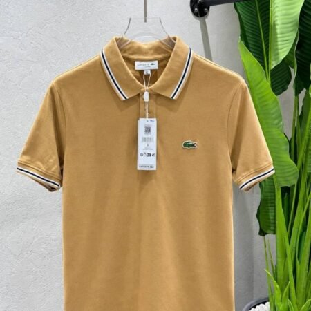 LAC Beige Premium Imported Compact Yarn 240 GSM Pique Fabric Polo Tshirt with Collar Design and Embroidered Logo 4609
