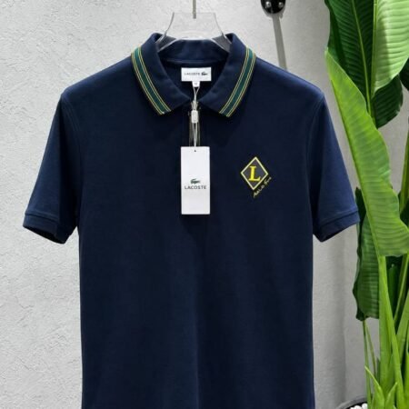 LAC Navy Premium Imported Compact Yarn 240 GSM Pique Fabric Polo Tshirt with Collar Design and Emboss Logo 4608