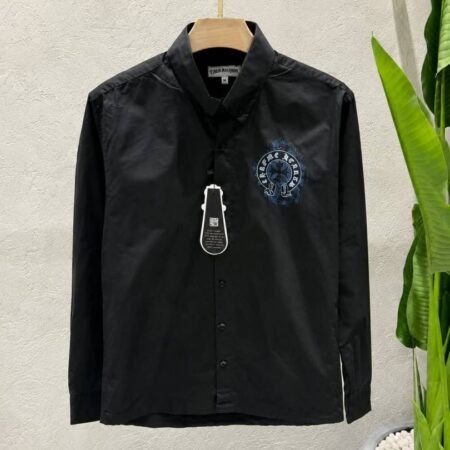 CH Black Premium Imported Front And Back Print With Emboss Logo Shirt with custom Branded Button Tagging And Poly Bag 4542