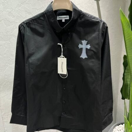 CH Black Premium Imported Front And Back Print With Emboss Logo Shirt with custom Branded Button Tagging And Poly Bag 4544
