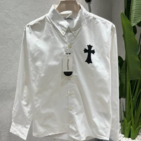 CH White Premium Imported Front And Back Print With Emboss Logo Shirt with custom Branded Button Tagging And Poly Bag 4545