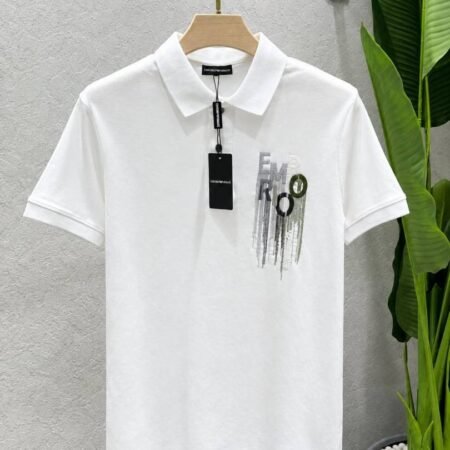 EMP White Premium Imported 240 GSM Interlock Lycra Fabric Polo Tshirt with Front Embroidered Style Design Logo 4565