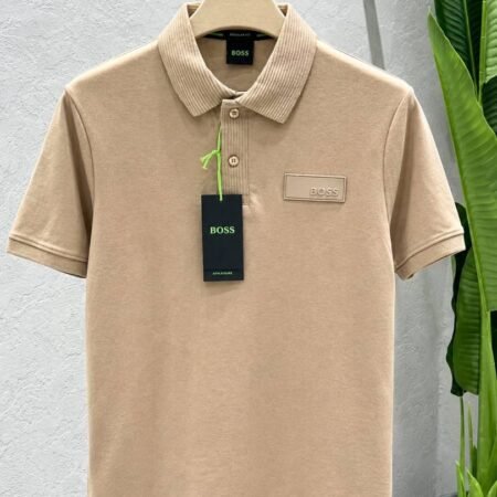 HB Beige Premium Imported Compact Yarn 240 GSM Interlock Fabric Polo Tshirt with Collar design with Patch logo 4619