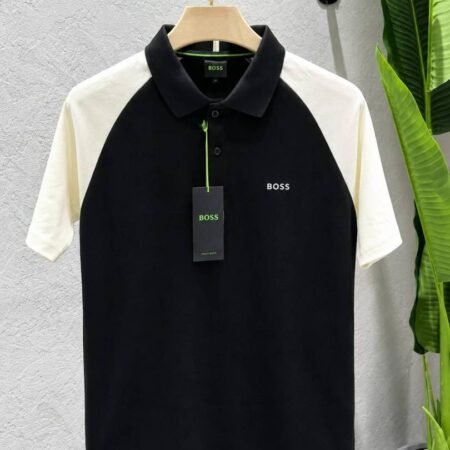 HB Black Premium Imported Compact Yarn 240 GSM Interlock Fabric Polo Tshirt with Sleeves design with Embroidered logo 4621