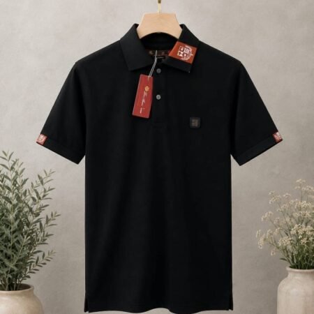 LP Black Premium Imported Compact Yarn 240 GSM Interlock Fabric Polo Tshirt with Collar Design and Patch logo 4428