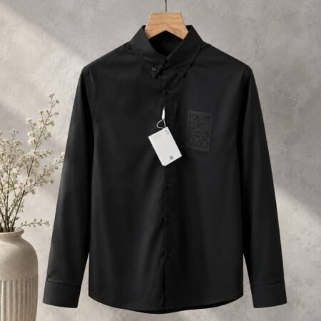 LOW Black Premium Oxford Cotton Fabric Shirt Emboss Logo custom Branded Button Tagging And Poly Bag 4052