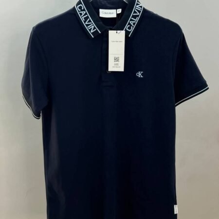 CK Blue Premium Imported Cotton Matty Fabric Polo Tshirt with Sleeves Design and Embroidered Logo 4480