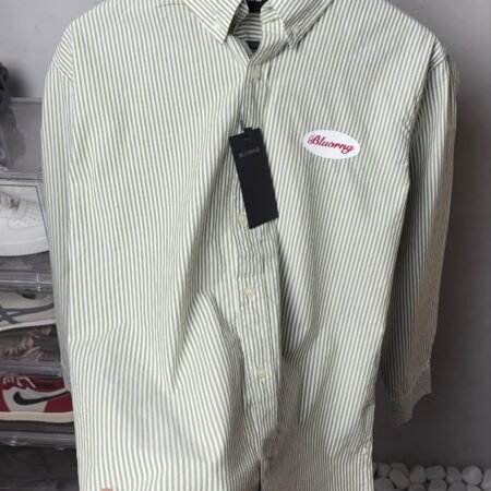 BLUORNG Premium Striped Cotton Shirt Green